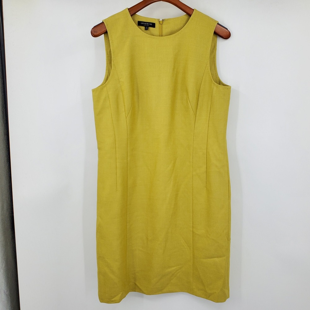 Lafayette 148 New York Yellow Tussah Silk Wool Sleeveless Sheath Dress Career